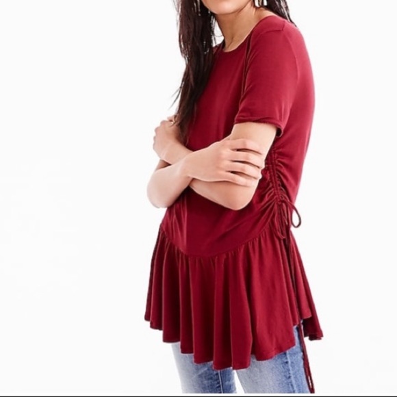 J CREW White Classic Crew Neck Soft Gathered Ruffle T Shirt - Picture 2 of 7